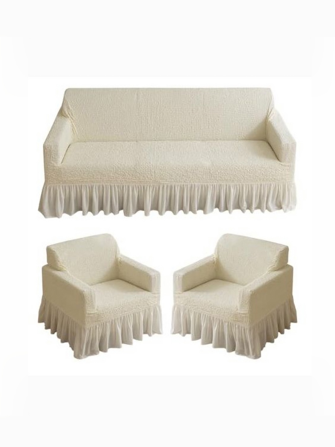 

HOUSE OF QUIRK Self Design 3+1+1 Seater Sofa Cover With Arms, Cream