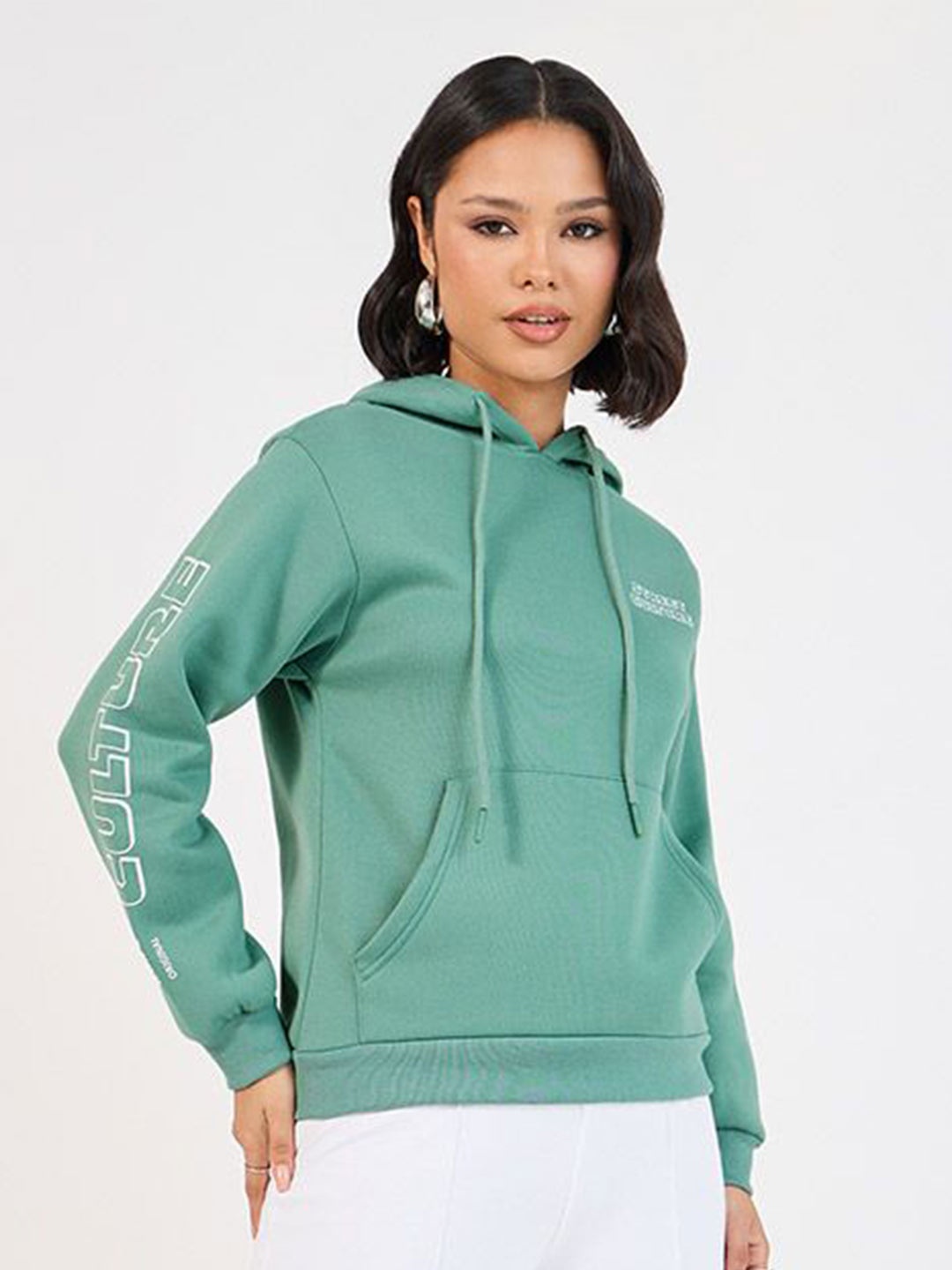 

Styli Typography Printed Hooded Sweatshirt, Green