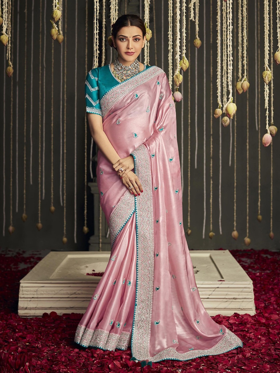 

MAHALASA Embellished Zari Saree, Pink