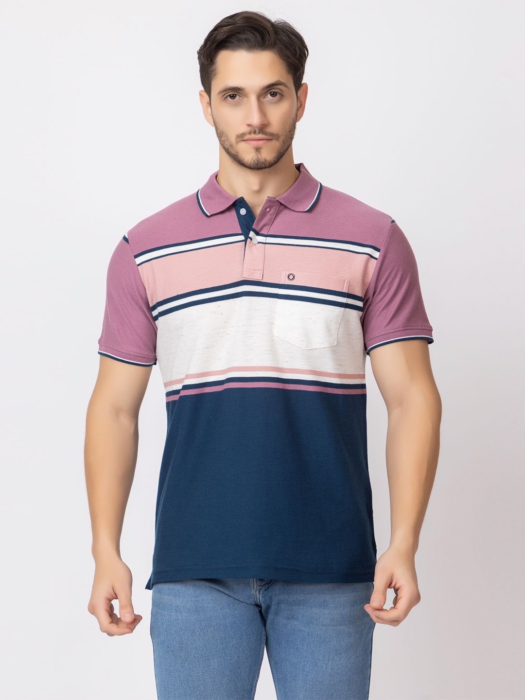 

ARIIX Men Colourblocked Polo Collar Cotton T-shirt, Lavender