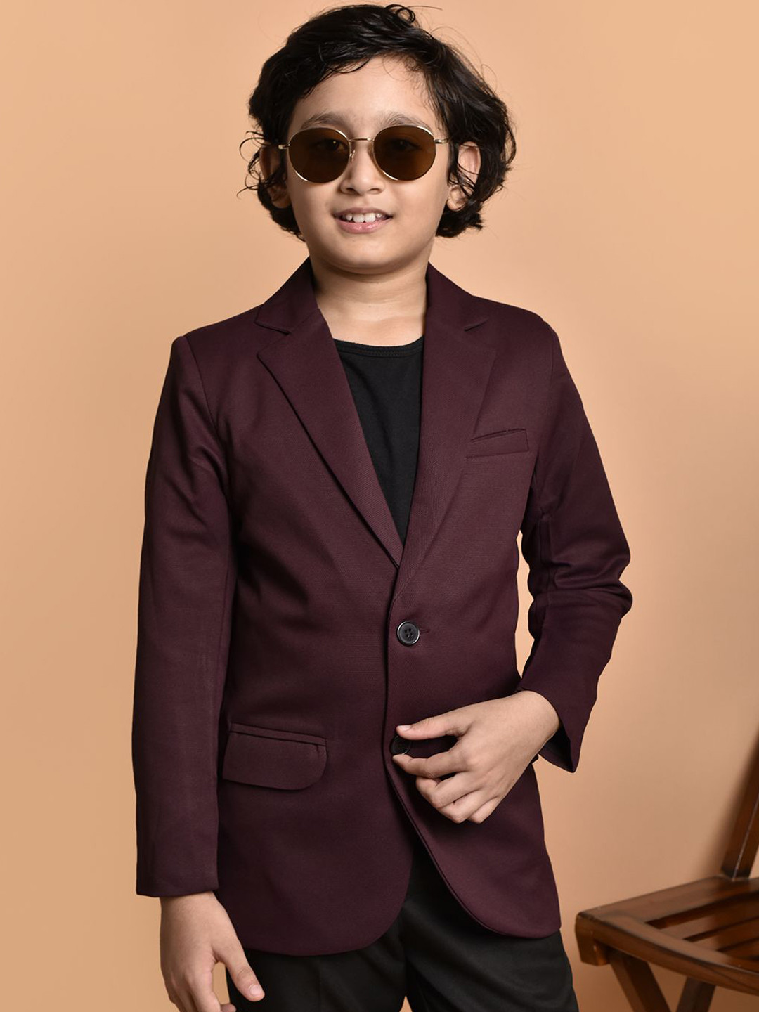 

PRINTCULTR Boys Single-Breasted Slim-Fit Casual Blazer, Brown