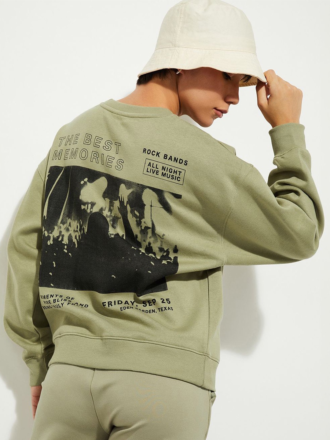 

MAX URB_N Women Oversized Back Graphic Sweatshirt, Green
