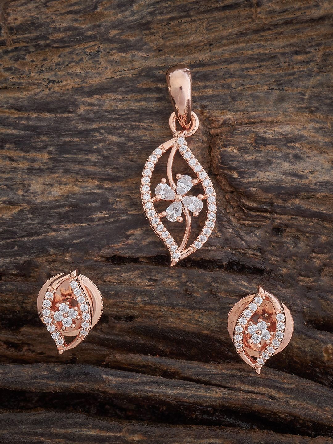 

Kushal's Fashion Jewellery Rose Gold Plated CZ Stone Studded Jewellery Set