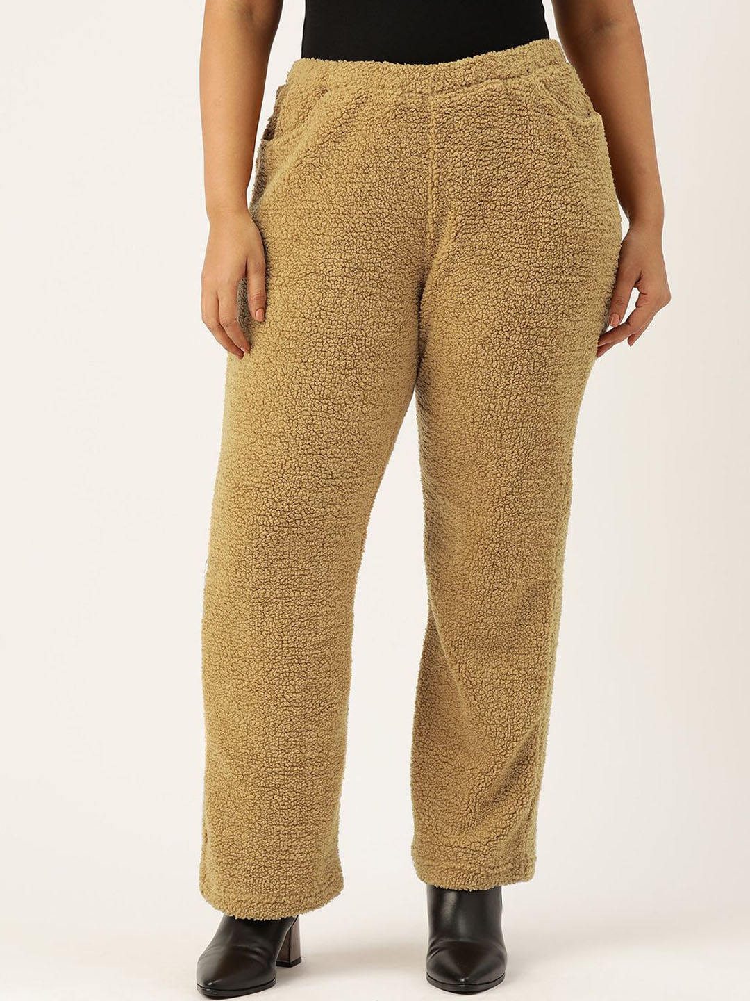 

theRebelinme Women High-Rise Easy Wash Trousers, Camel brown
