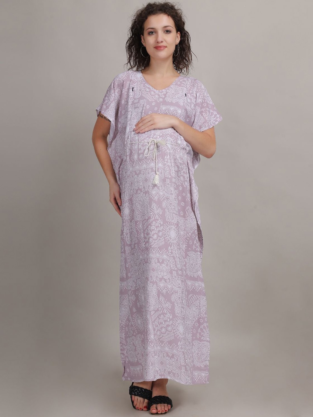 

Fabme Women Ethnic Motifs Printed Kaftan Maternity Maxi Dress, Lavender