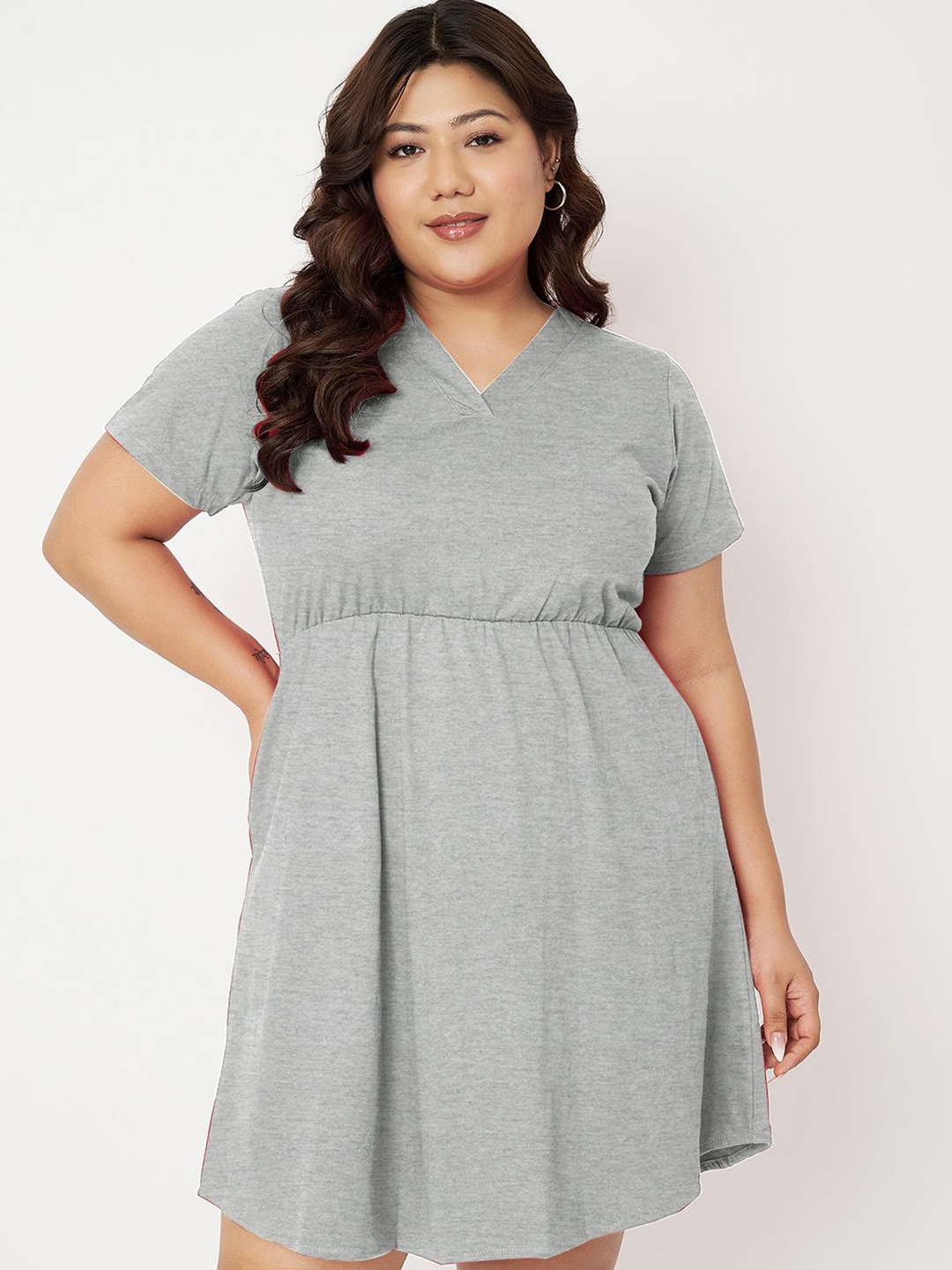 

BRINNS Women Plus Size Fit & Flare Dress, Grey melange