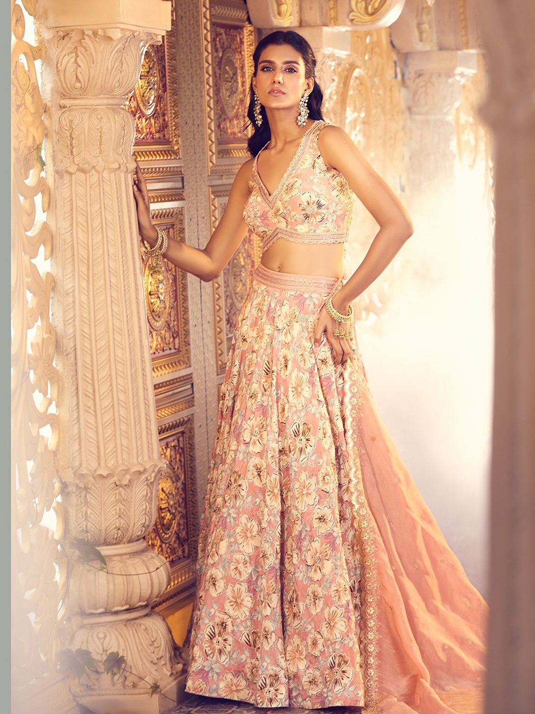 

Alaya Advani Embroidered Sequinned Ready to Wear Lehenga & Blouse With Dupatta, Orange