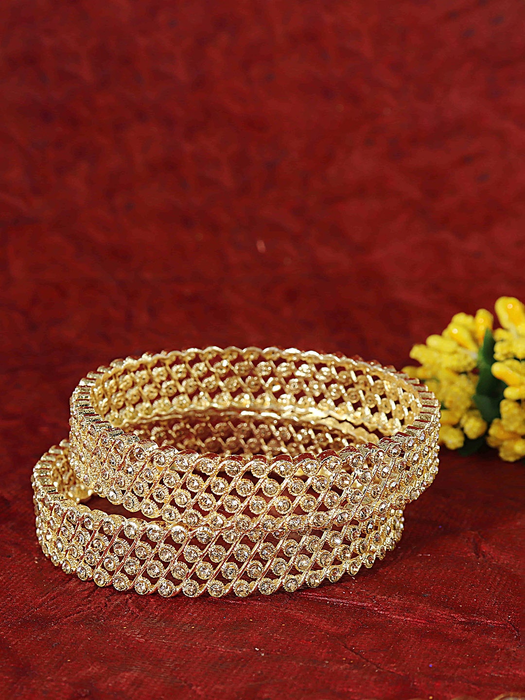 

NMII Set Of 2 Gold-Plated CZ-Studded Bangles