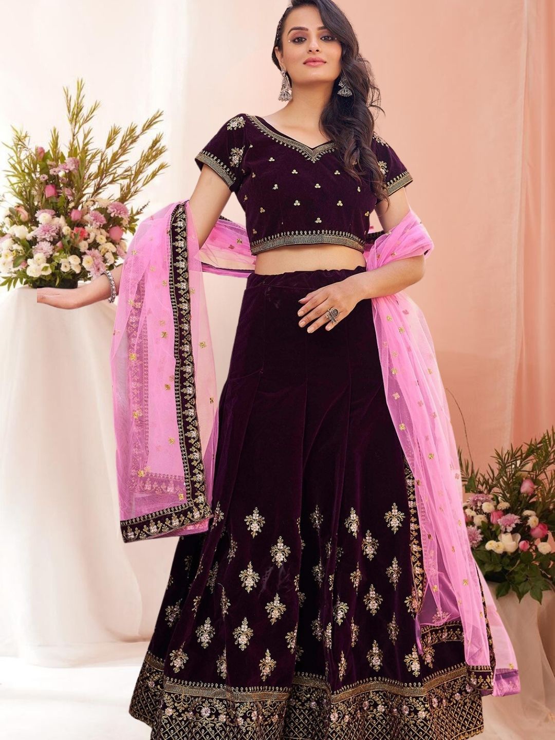 

KAZIA Embroidered Silk Georgette Semi Stitched Lehenga & Unstitched Blouse With Dupatta, Purple