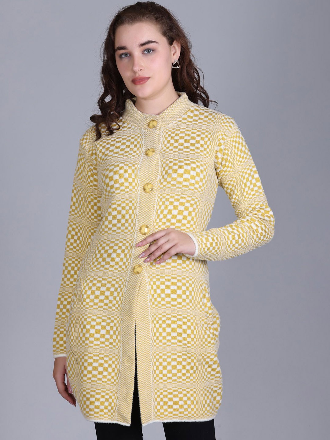 

MONTREX Women Regular Fit Self Design Woolen Overcoat, Yellow