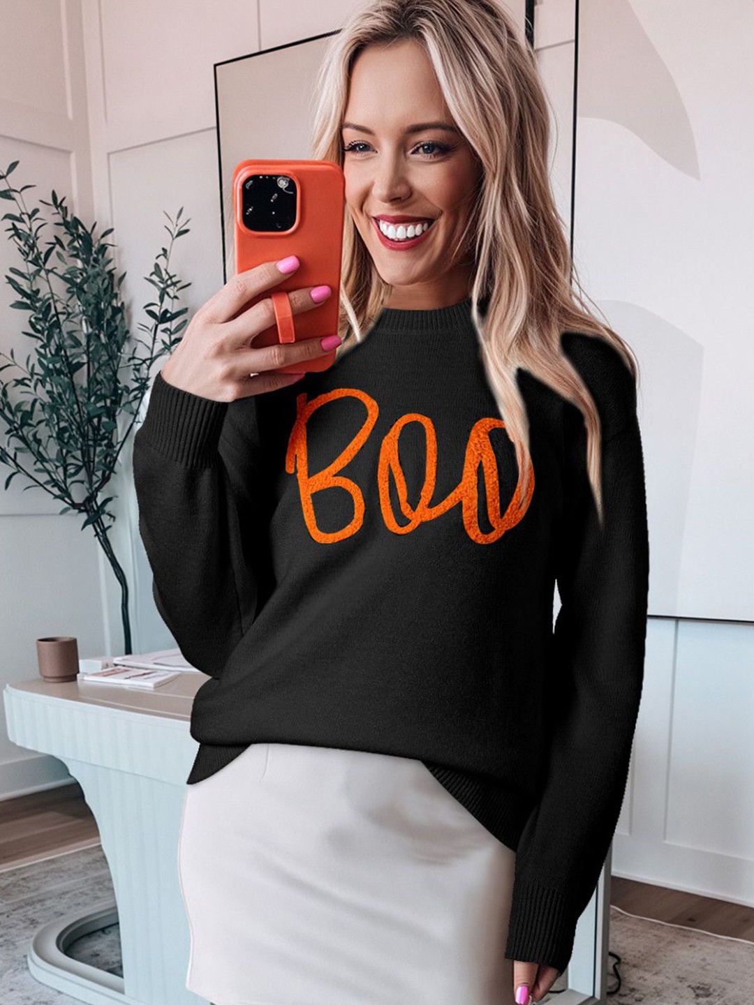 

StyleCast Women Typography Pullover Sweater, Black