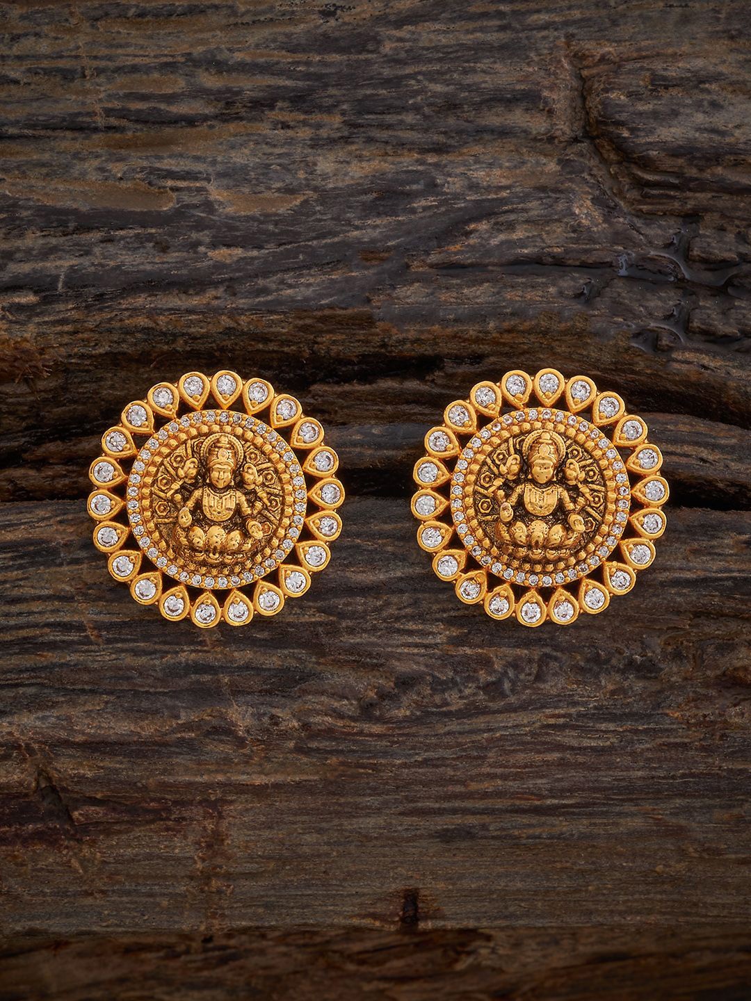 

Kushal's Fashion Jewellery Gold-Plated Circular Zircon Antique Studs