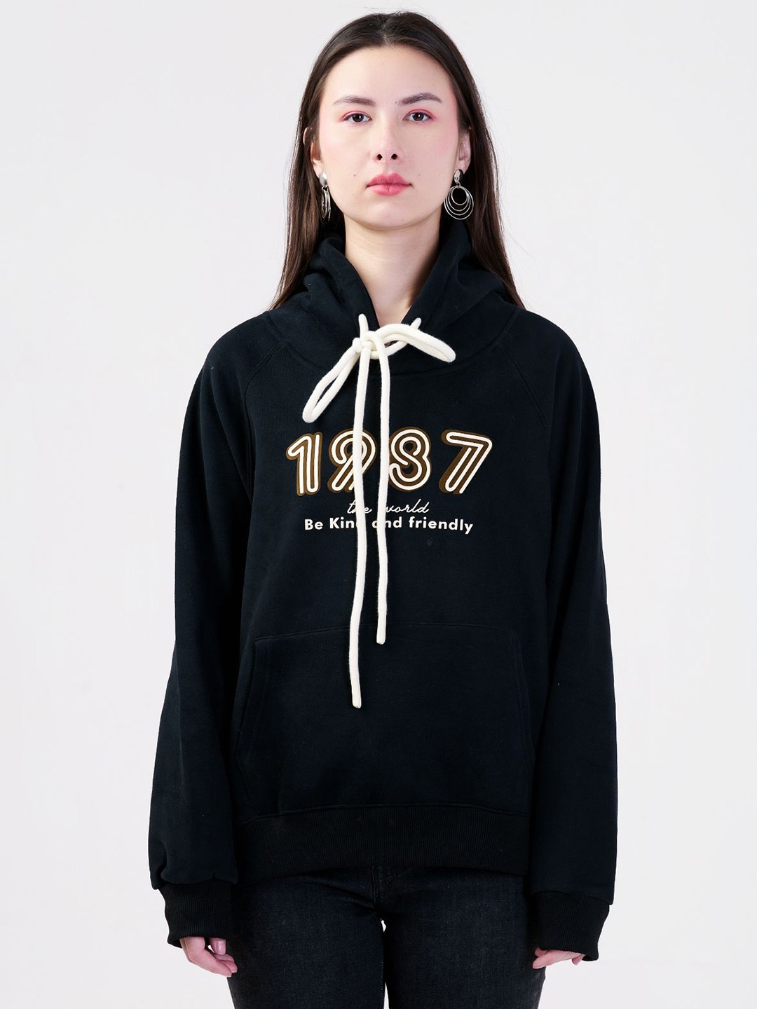 

Albion By CnM Women Hooded Typography Sweatshirt, Black