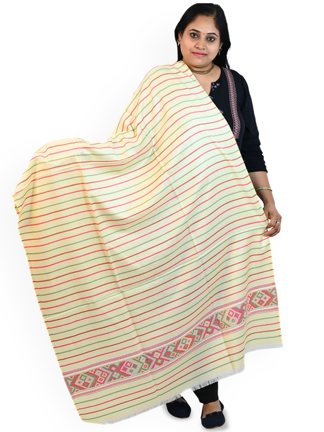 

Vrinde Women Striped Woven Design Shawl, Yellow