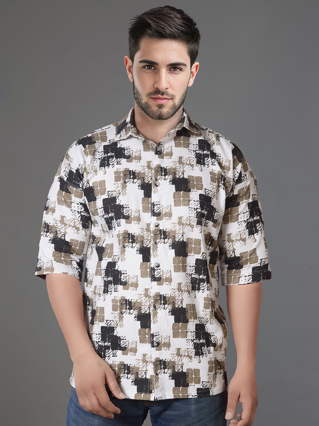 

Jb Just BLACK Men Classic Opaque Printed Casual Shirt, Beige