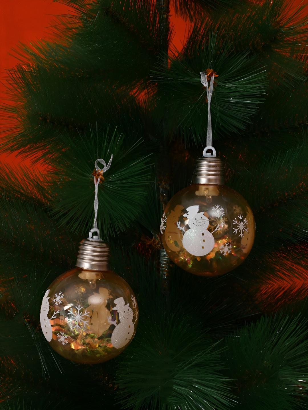 

TAYHAA Set Of 2 LED Printed Christmas Ornaments, Yellow