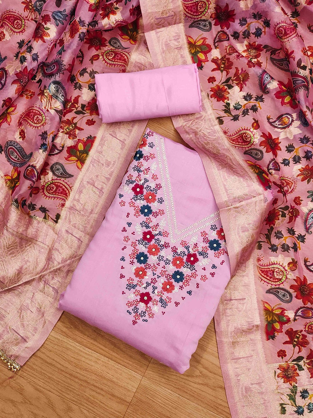 

KIMISHA Embroidered Unstitched Dress Material, Pink