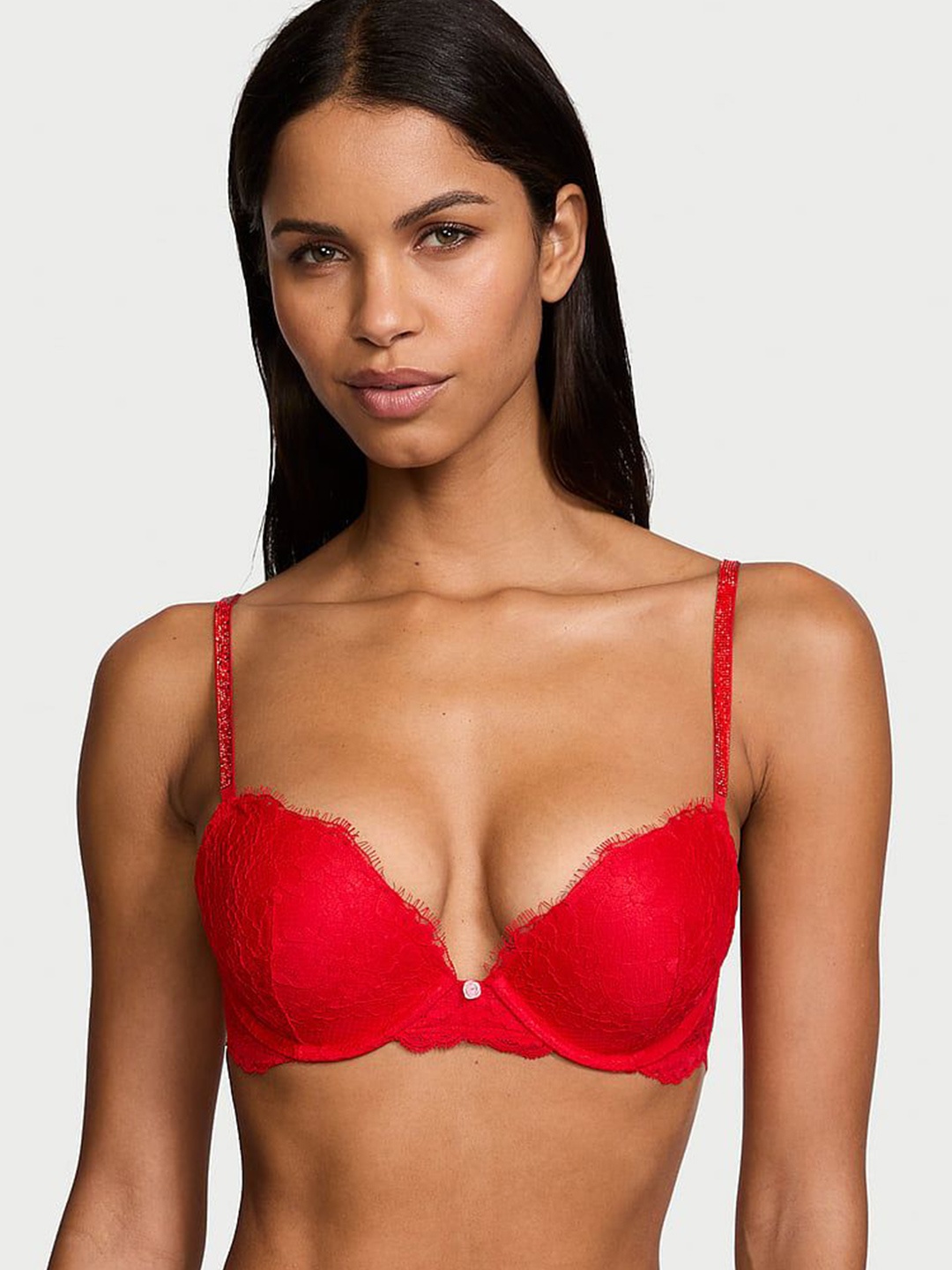 

Victoria's Secret Women Medium Coverage Underwired Heavily Padded Lace Push-Up Bra, Red