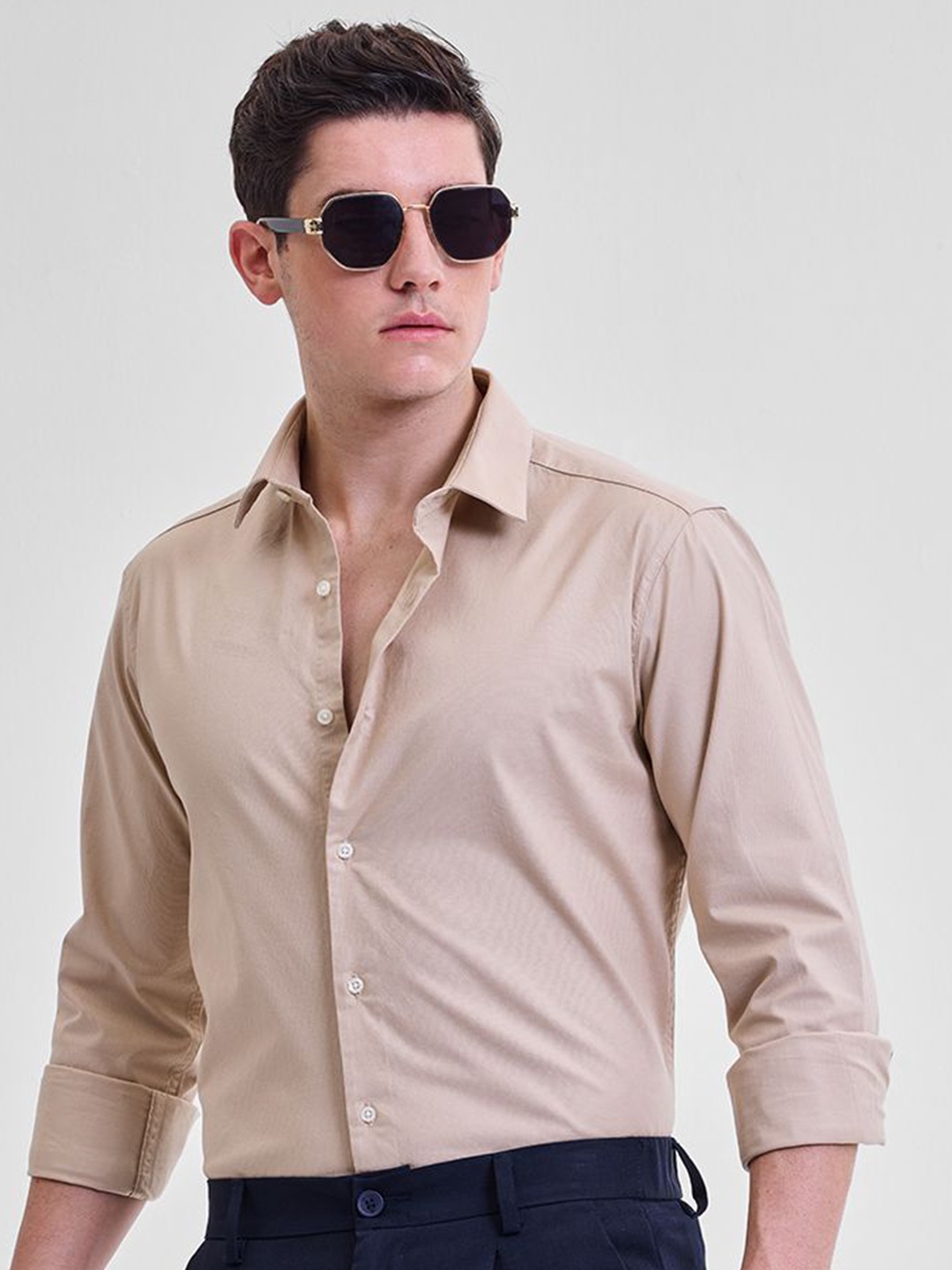 

Snitch Men Smart Slim Fit Opaque Casual Shirt, Beige