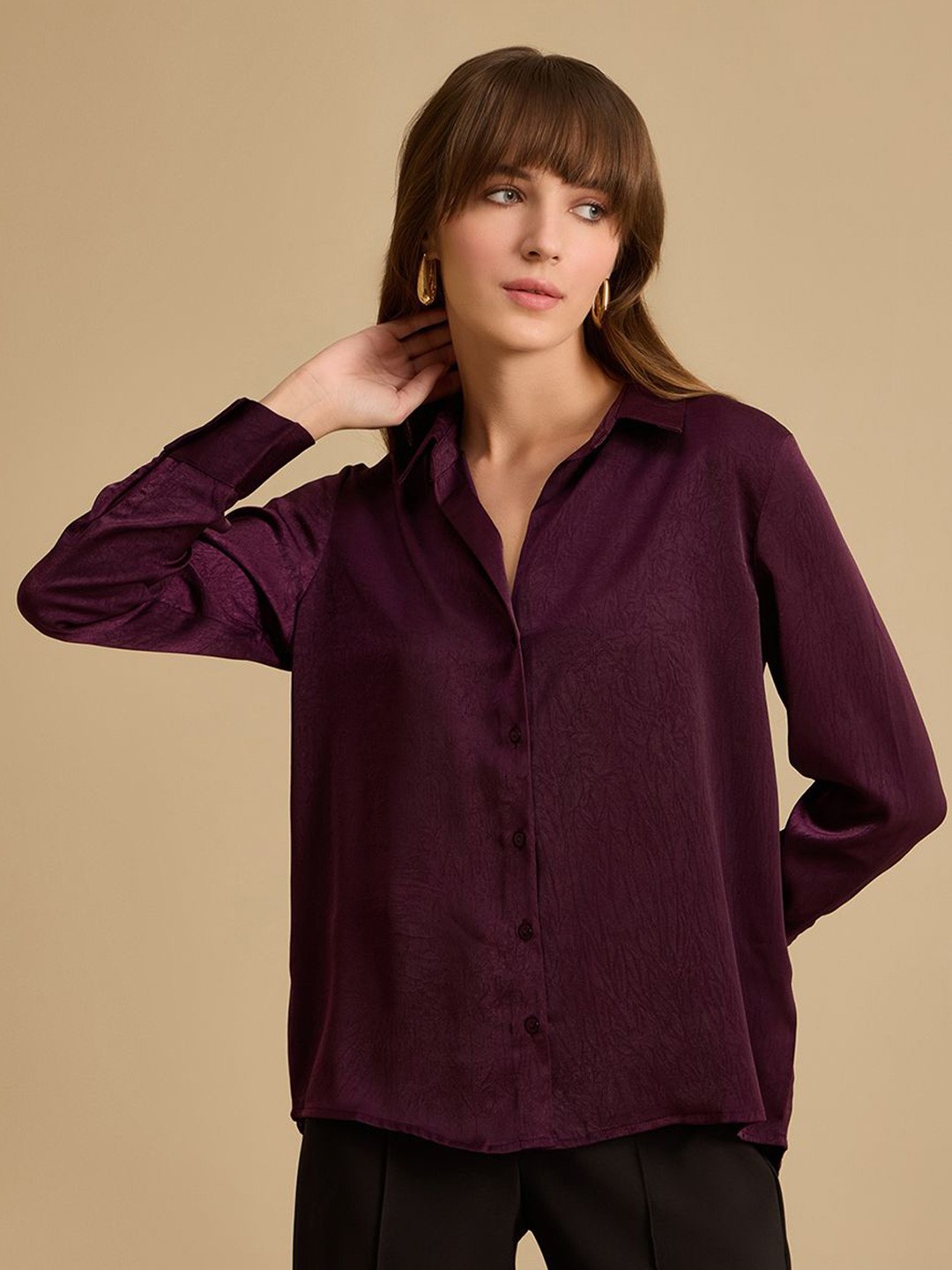 

Kazo Women Opaque Party Shirt, Purple