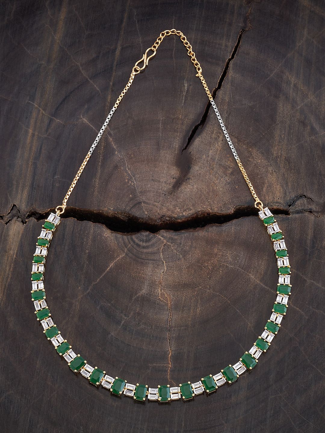 

Kushal's Fashion Jewellery Rhodium Gold-Plated Cubic Zirconia Studded Necklace