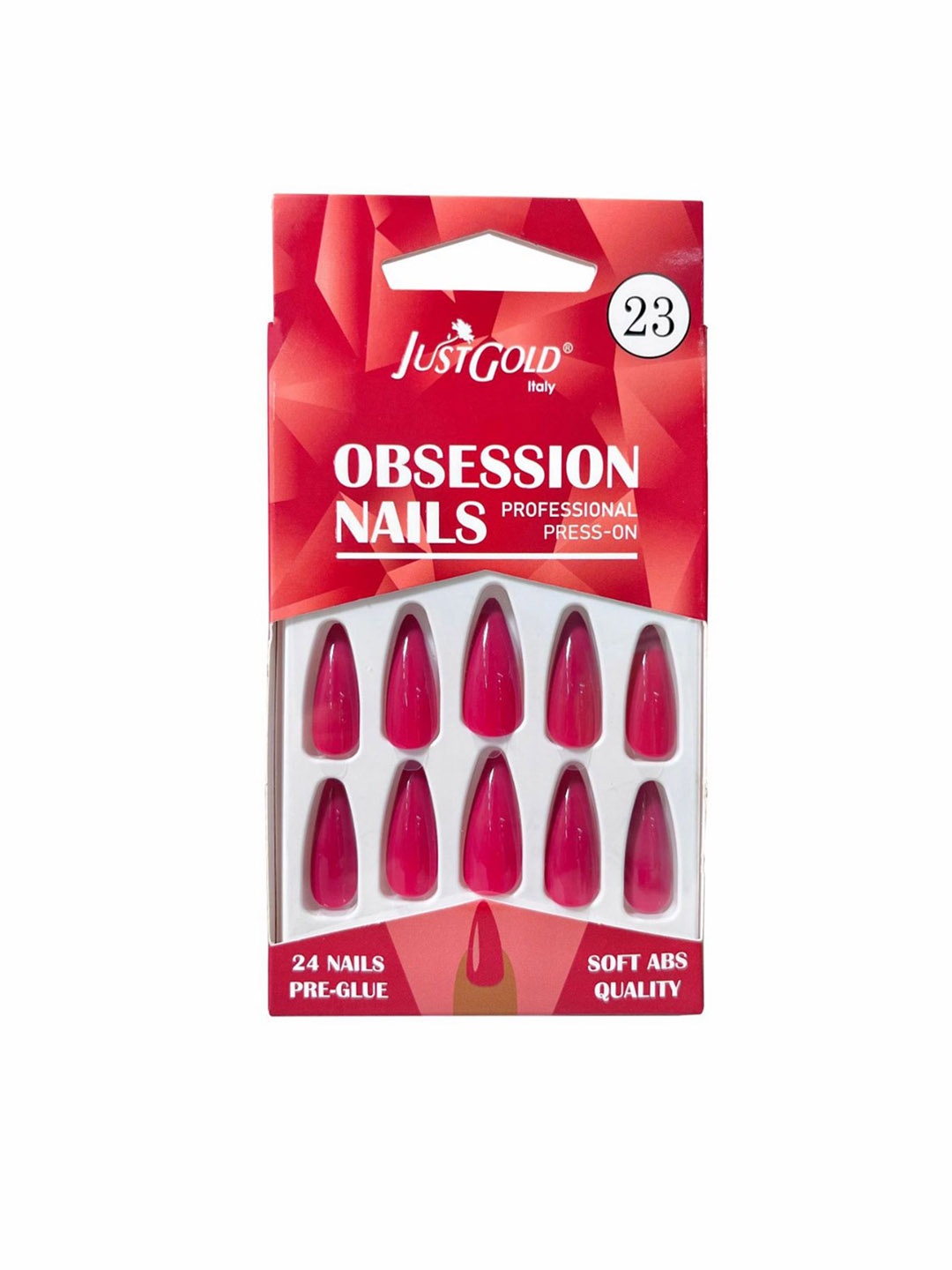 

JUSTGOLD Professional Obsession Set Of 24 Press On Pre Glued Waterproof Nails - Shade 23, Pink