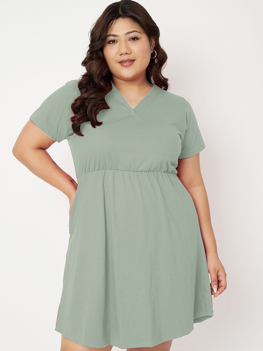 

BRINNS V-Neck Cotton Fit & Flare Dress, Green