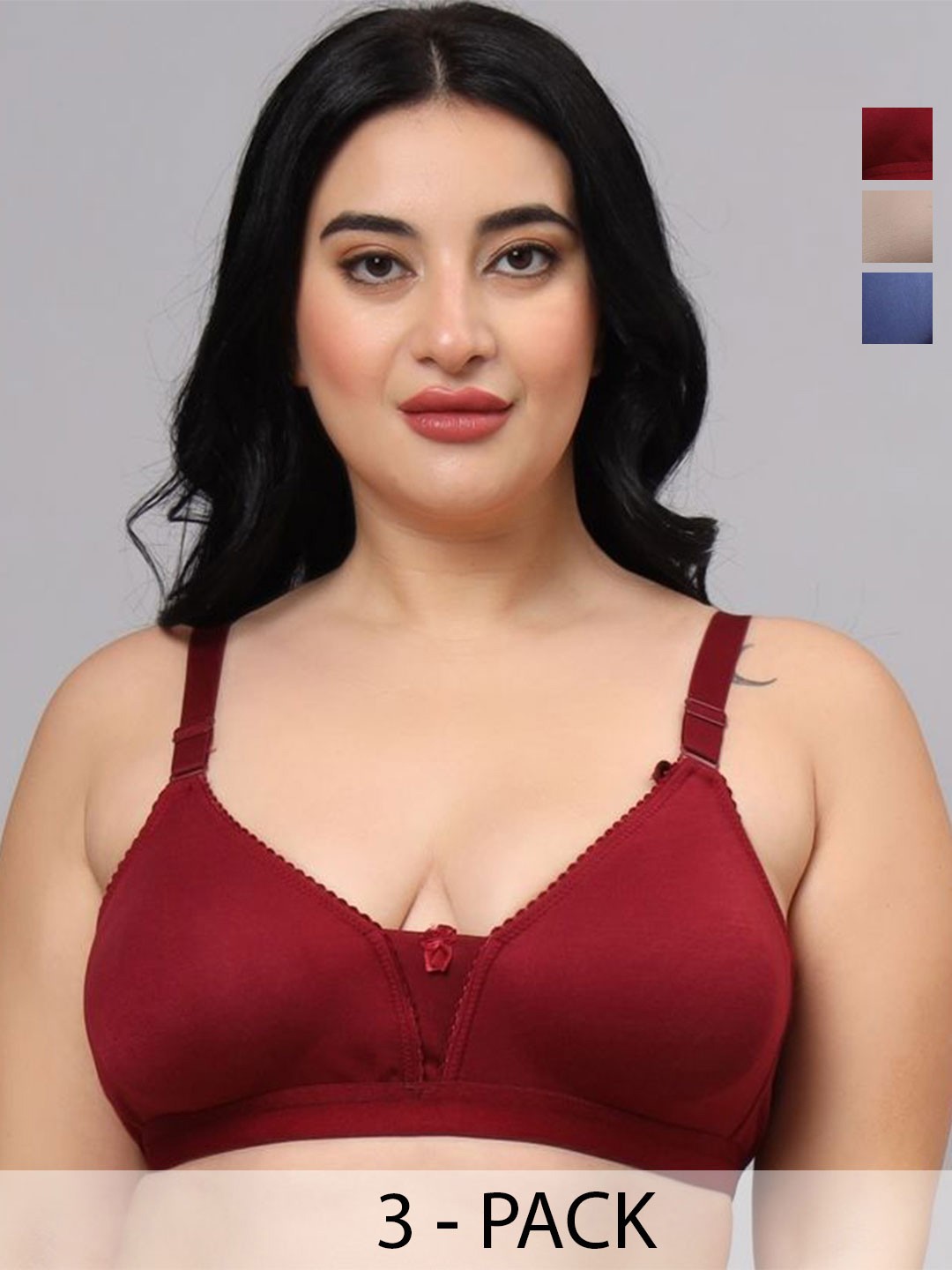 

Boleem Pack Of 3 Full Coverage Plus Size Everyday Bra, Blue