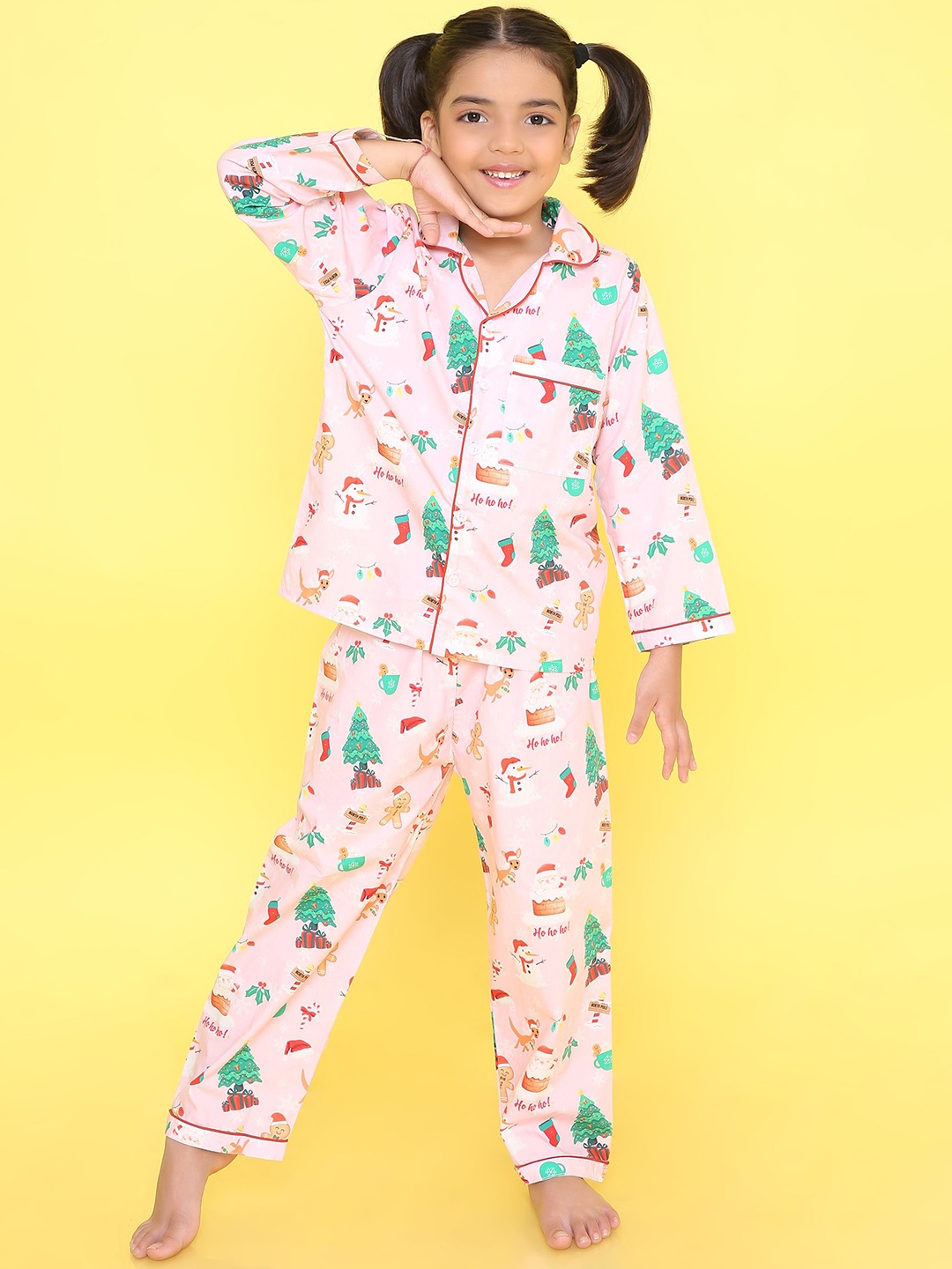 

Knitting Doodles Kids Printed Pure cotton Night suit, Pink