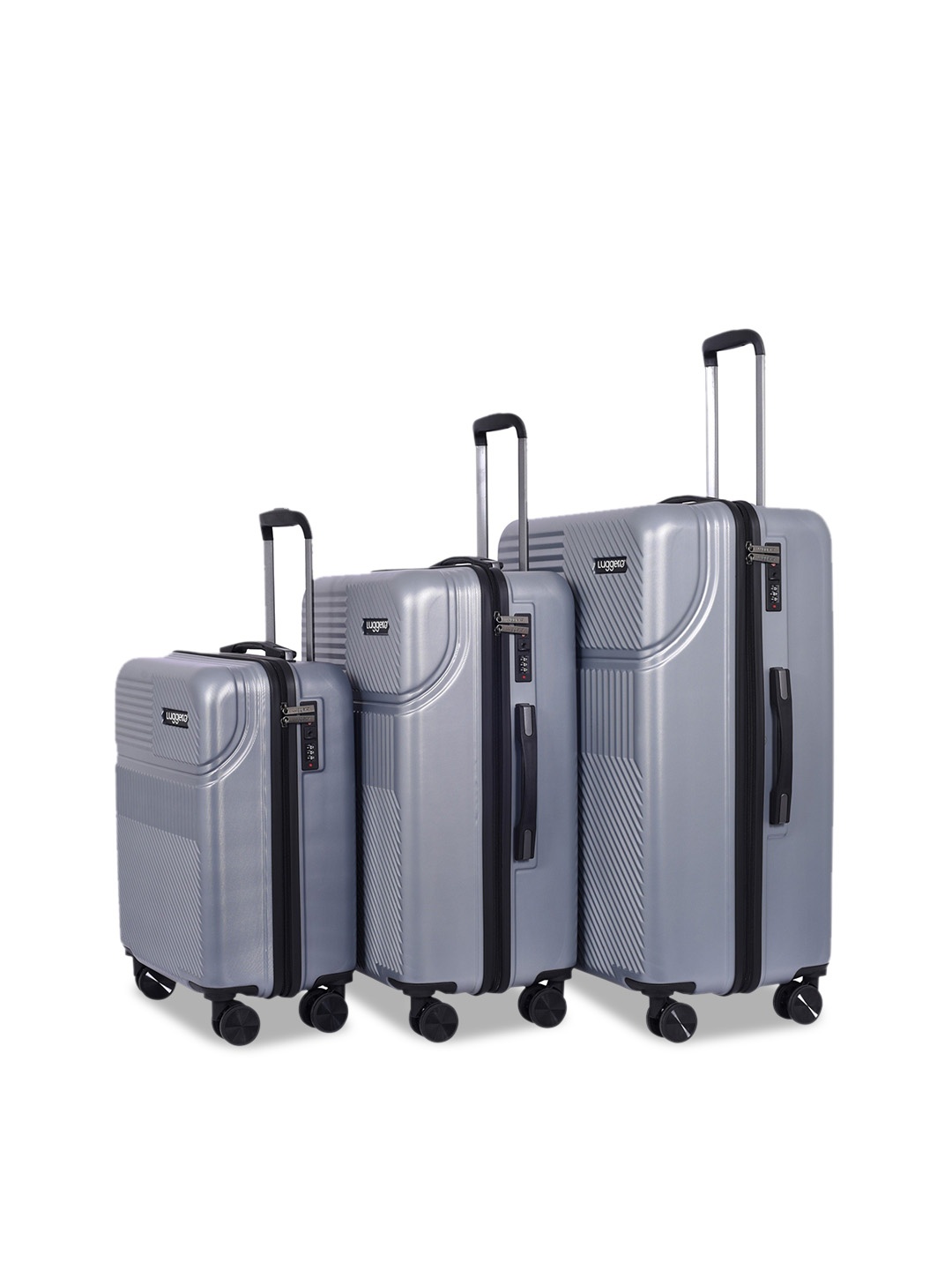 

Luggero Set Of 3 Textured Hard-Sided Trolley Bags, Silver