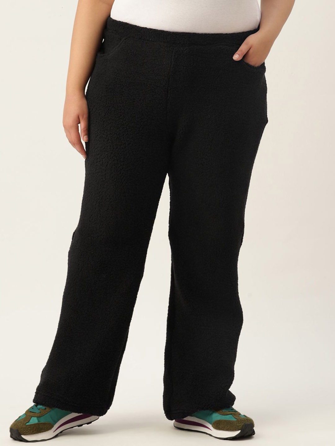 

theRebelinme Women High-Rise Easy Wash Regular Slip-On Trousers, Black