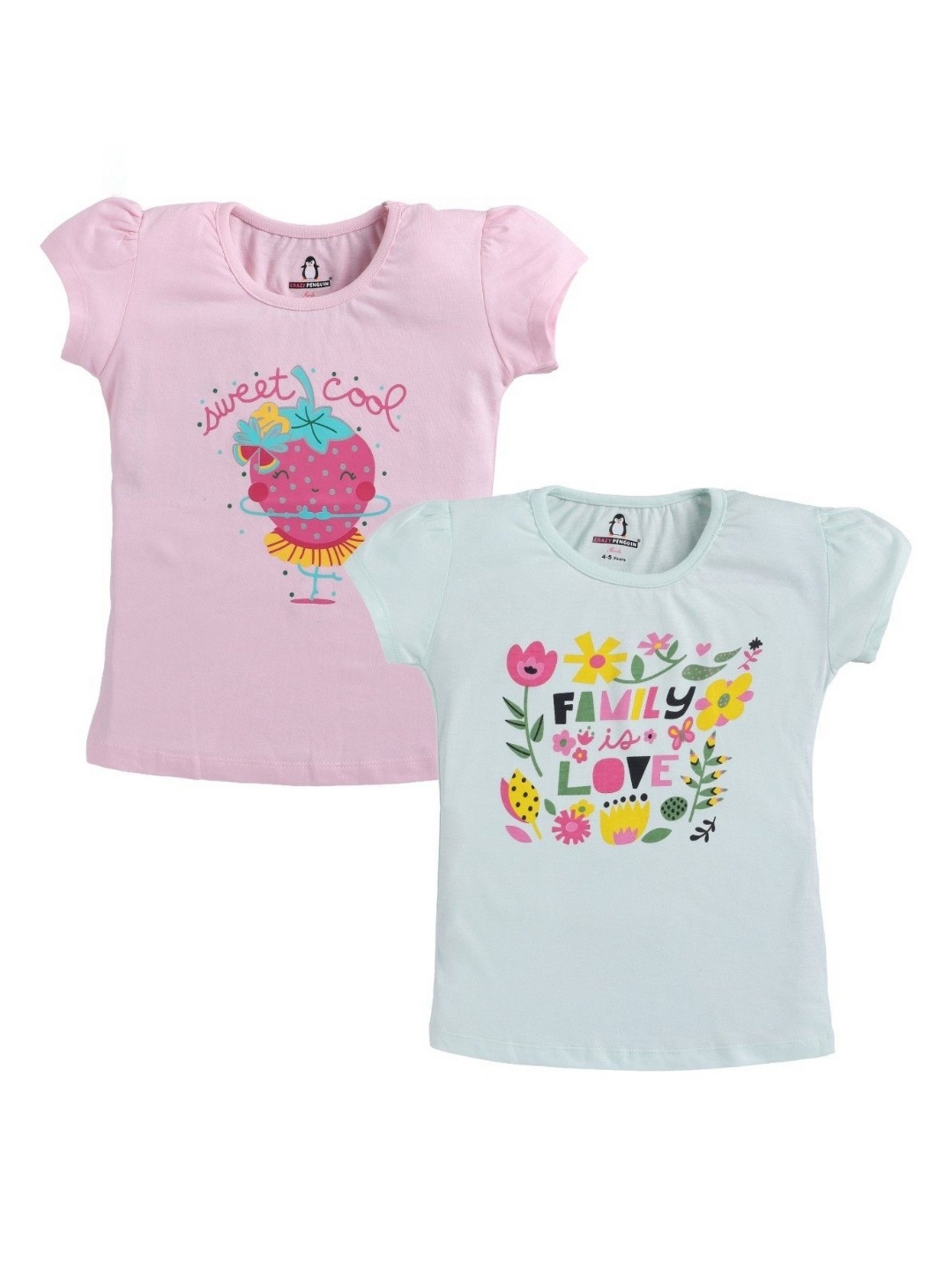 

CRAZYPENGUIN ELITE Girls 2 Printed Applique T-shirt, Multi