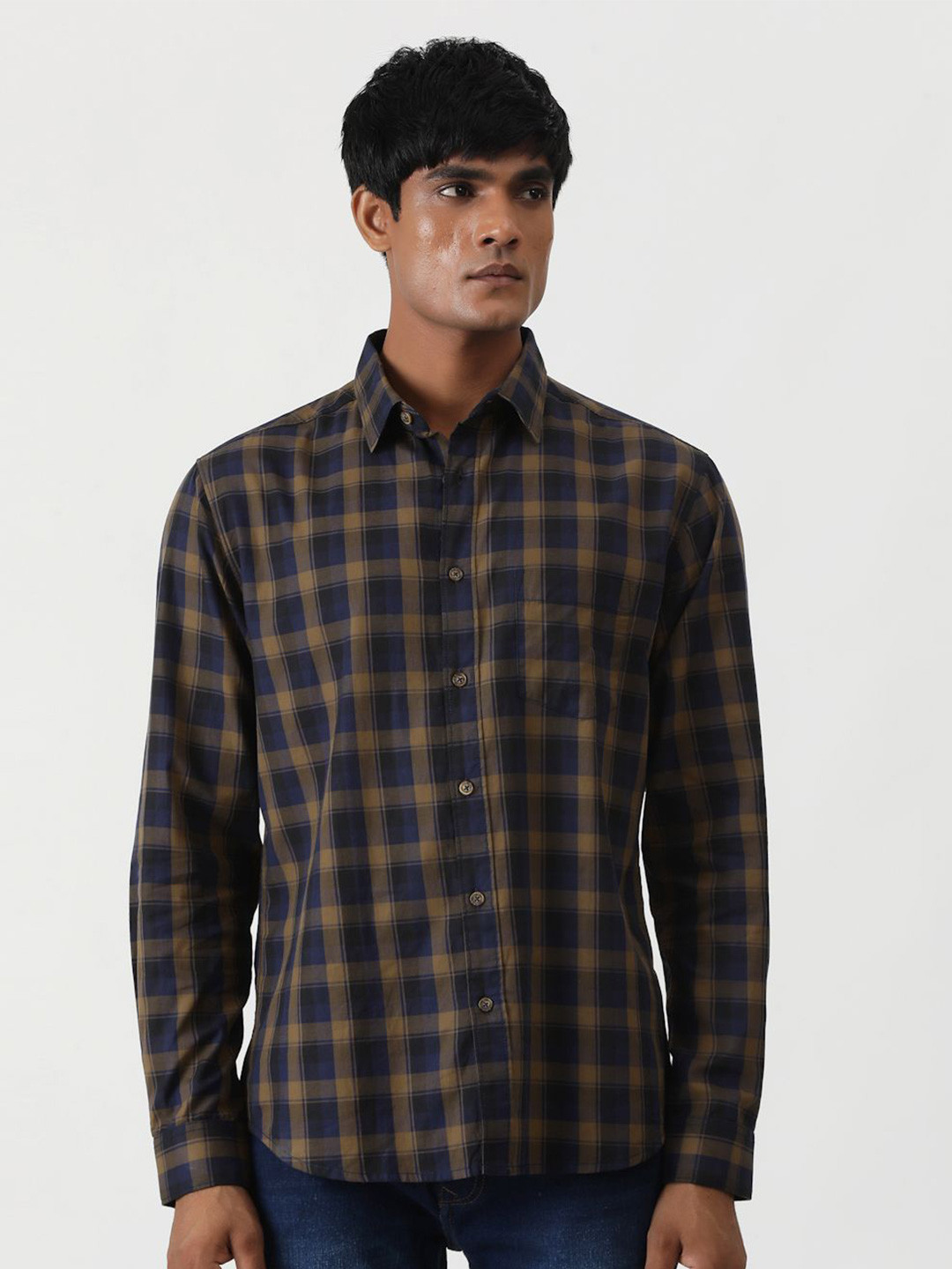

Greenfibre Men Slim Fit Opaque Checked Casual Shirt, Blue