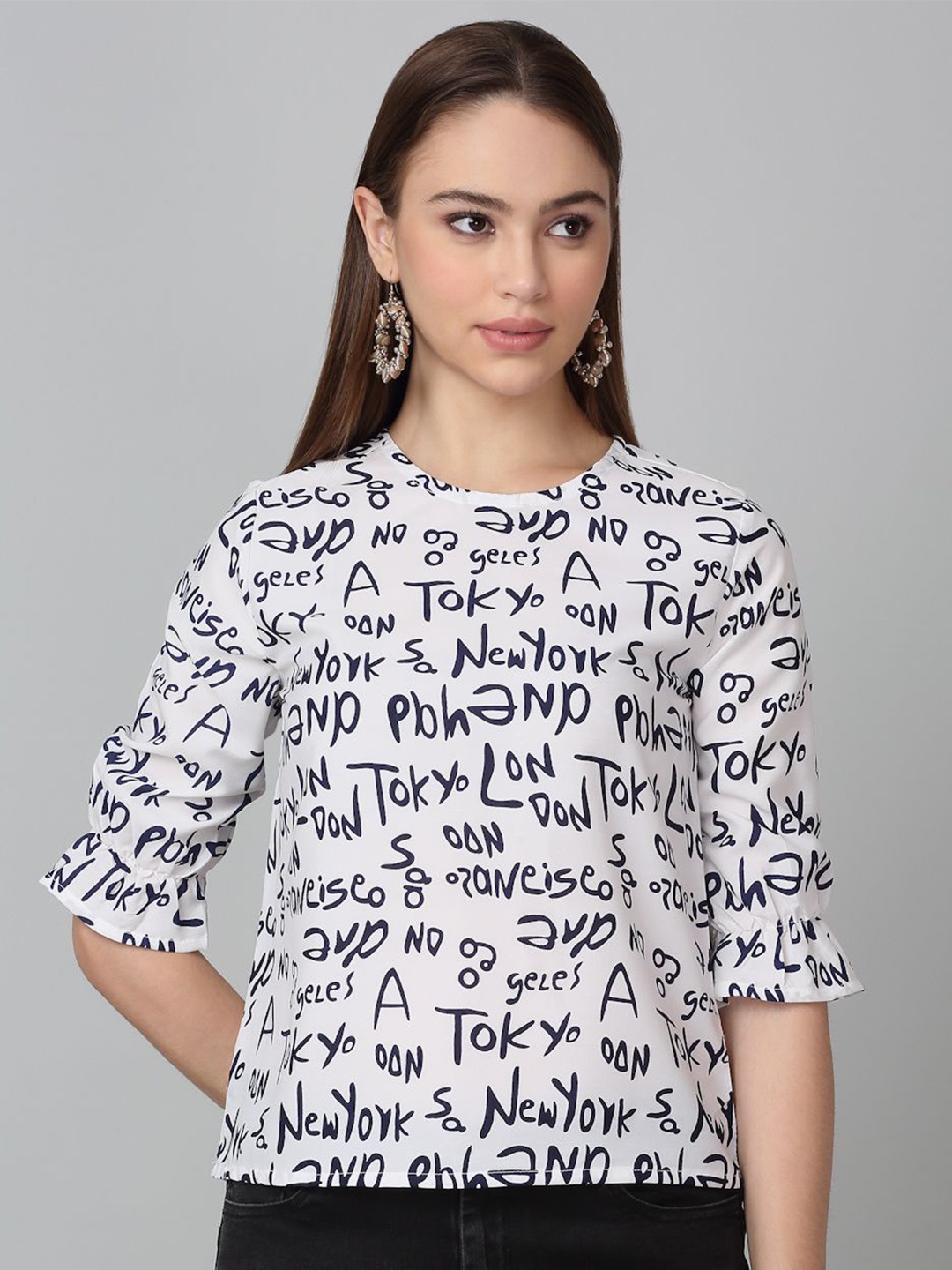 

Dressitude Women Printed Round Neck Top, White