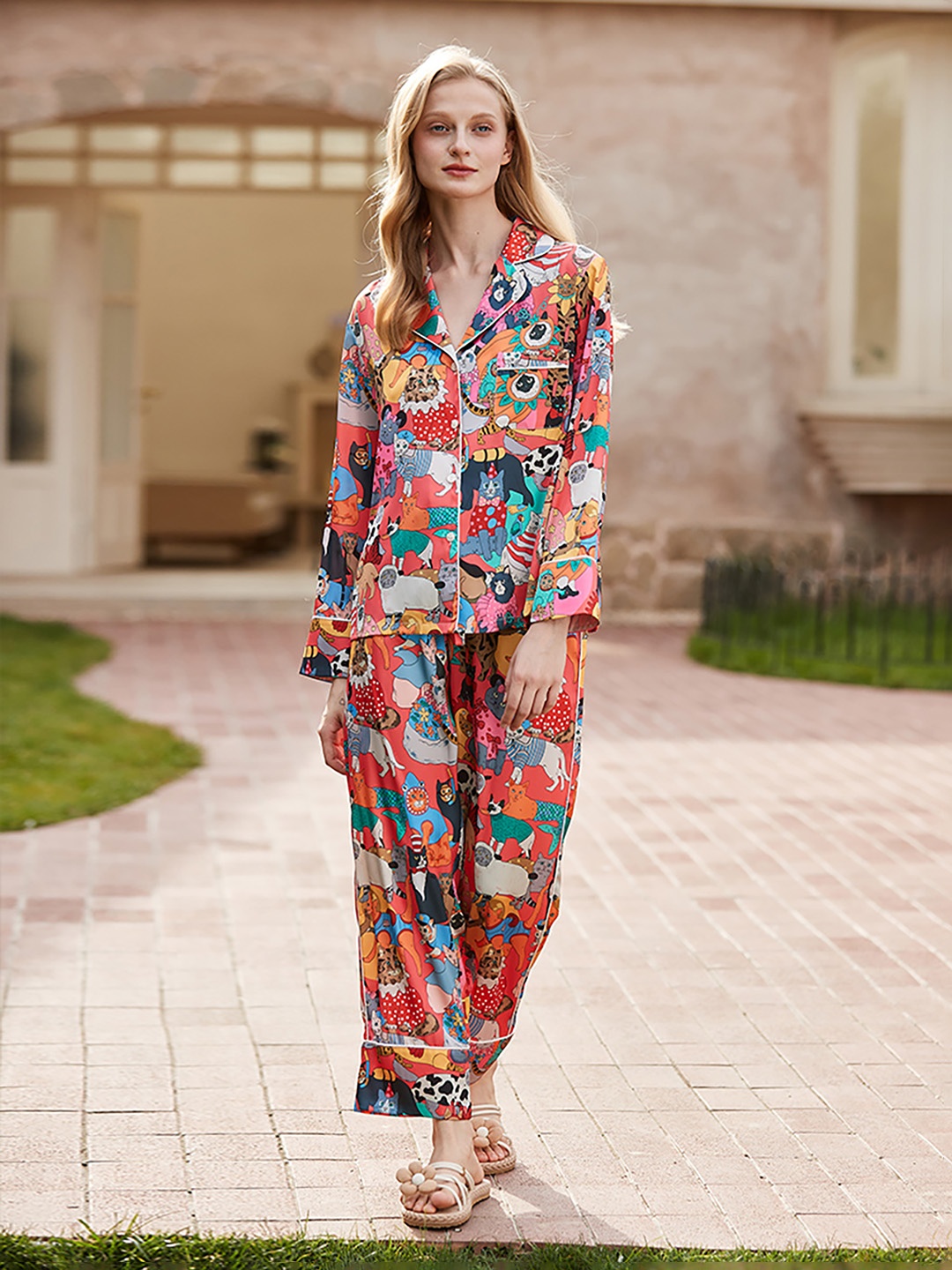 

JC Collection Women Graphic Printed Night suit, Red