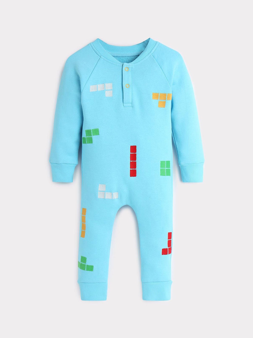 

Somersault Boys Embroidered Building Blocks Cotton Romper, Blue