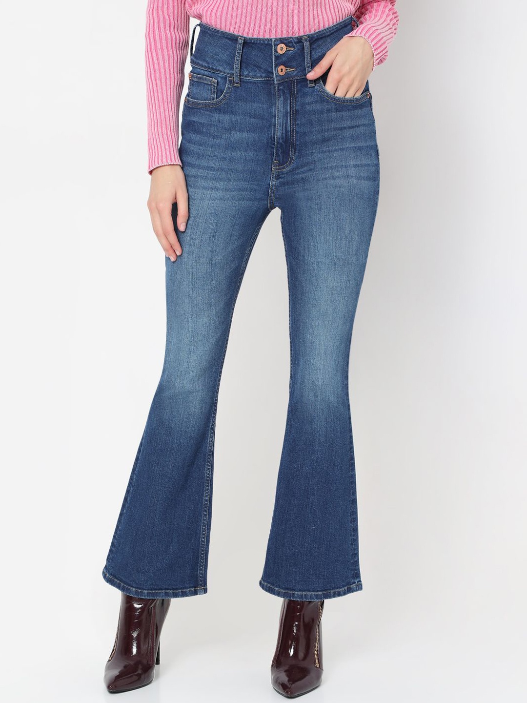 

Vero Moda Women Bootcut High-Rise Light Fade Stretchable Jeans, Blue