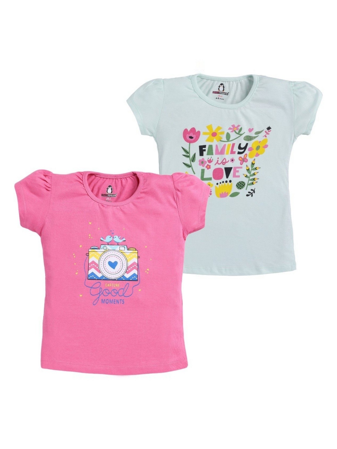 

CRAZYPENGUIN ELITE Girls 2 Printed Applique T-shirt, Multi