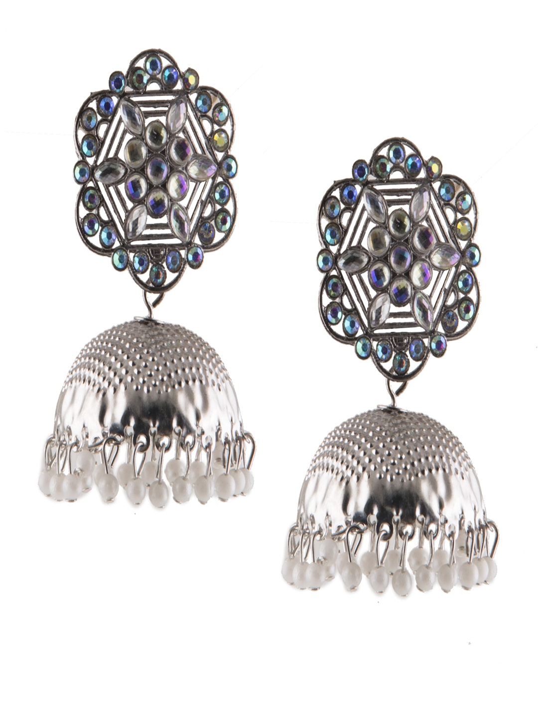 

Styled Diva Contemporary Jhumkas Earrings, Silver