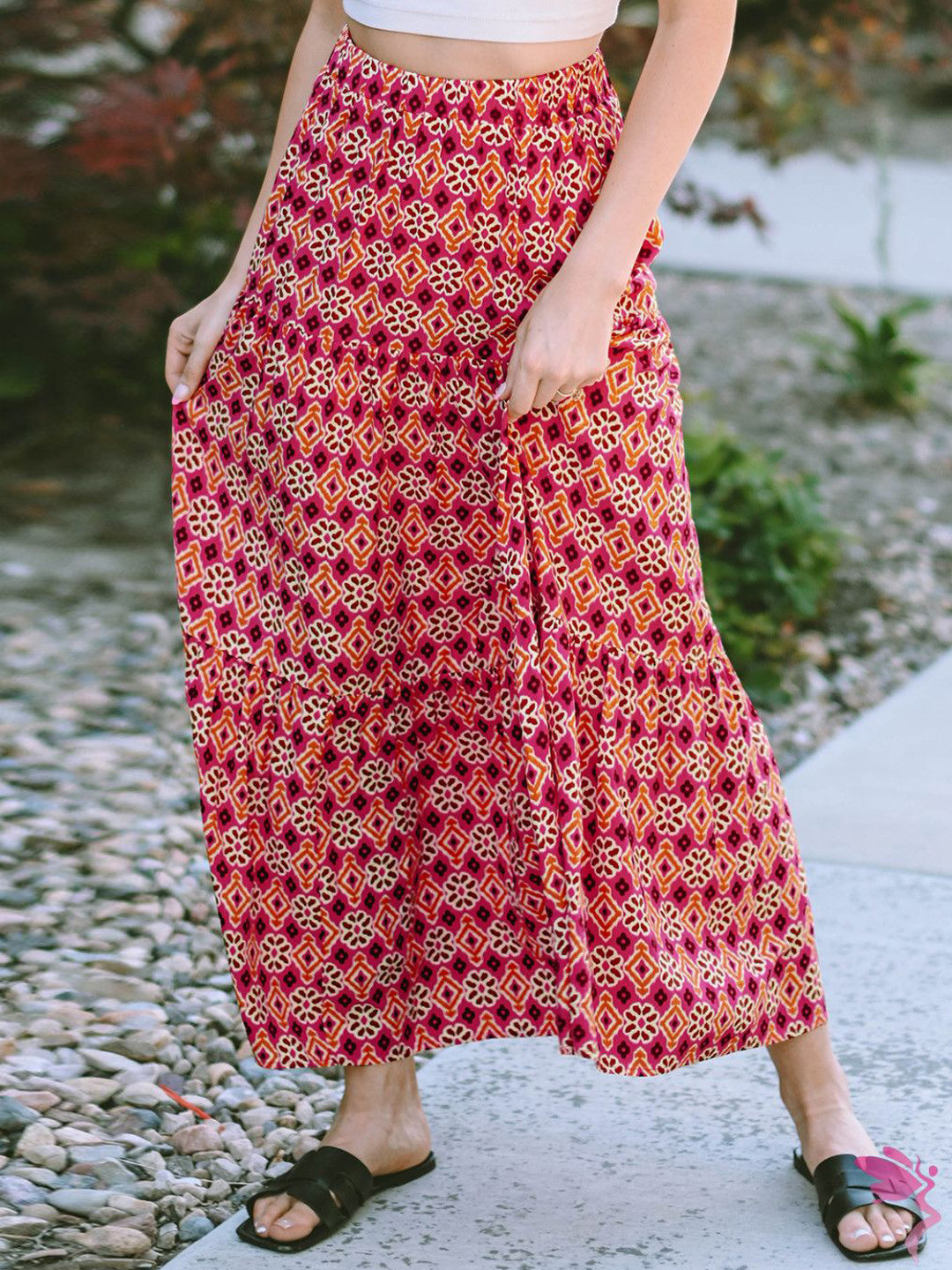 

StyleCast Women Printed A-Line Maxi Skirt, Red