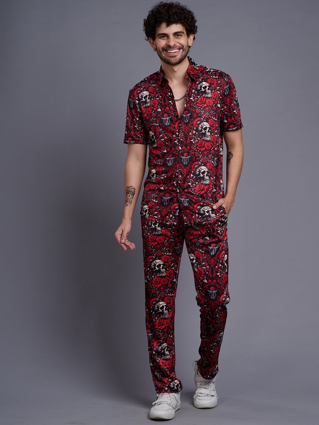 

GO DEVIL Printed Shirt With Trousers, Maroon