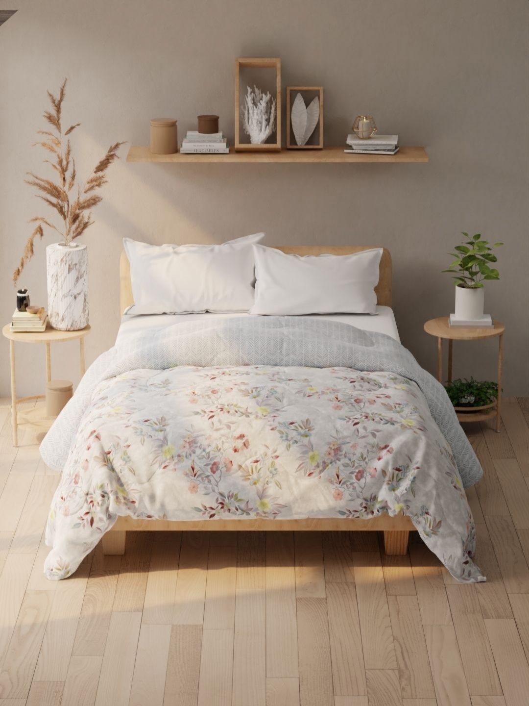 

KOPA White & Purple Floral Microfiber AC Room 120 GSM Double Bed Comforter