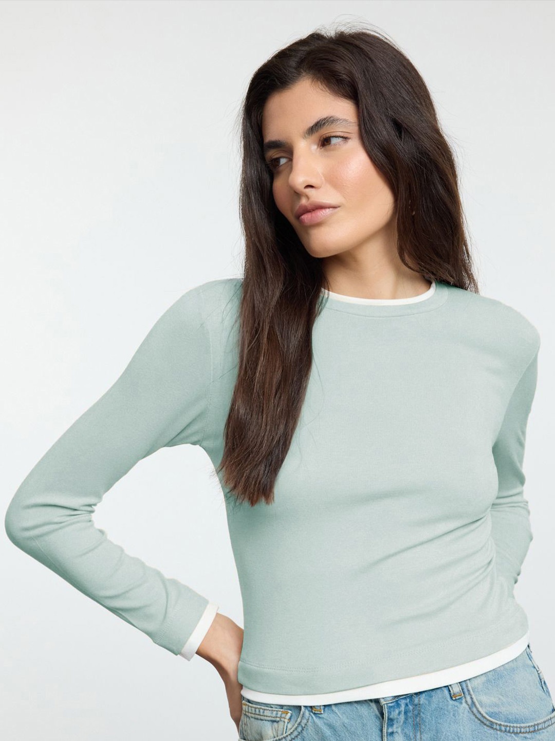 

Trendyol Women Round Neck Fitted Top, Green