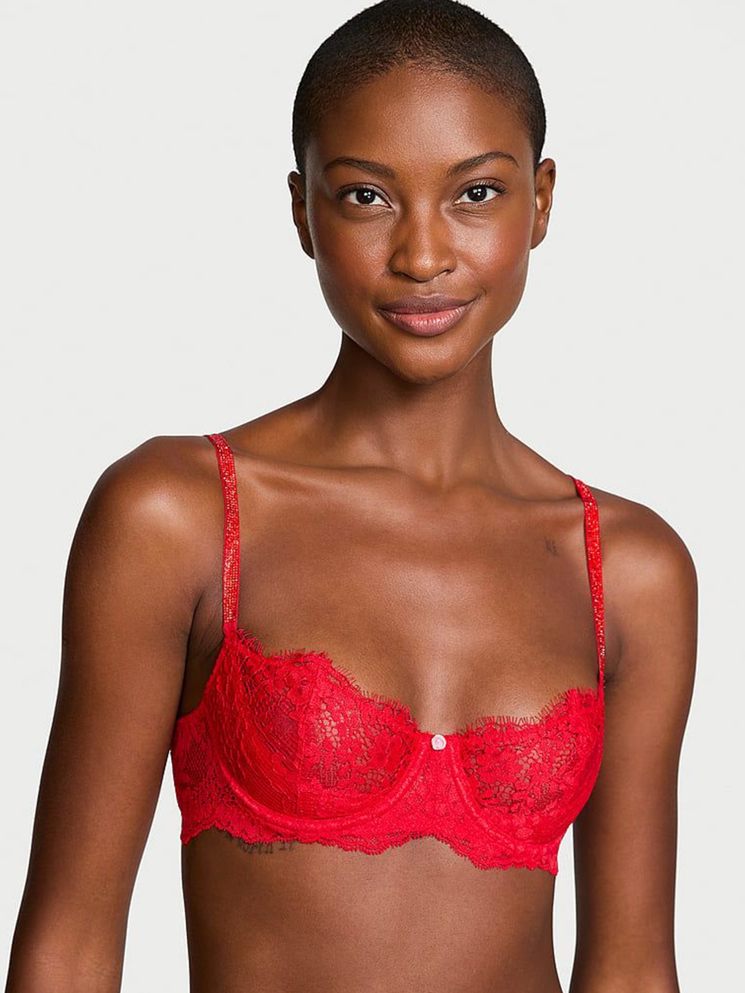 

Victoria's Secret Half Coverage Self Design Underwired Cut and Sew Balconette Bra, Red