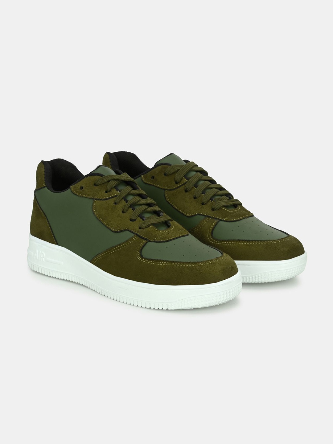 

LeatherKraft Men Colourblocked Lightweight Round-Toe Lace-Up Sneakers, Olive
