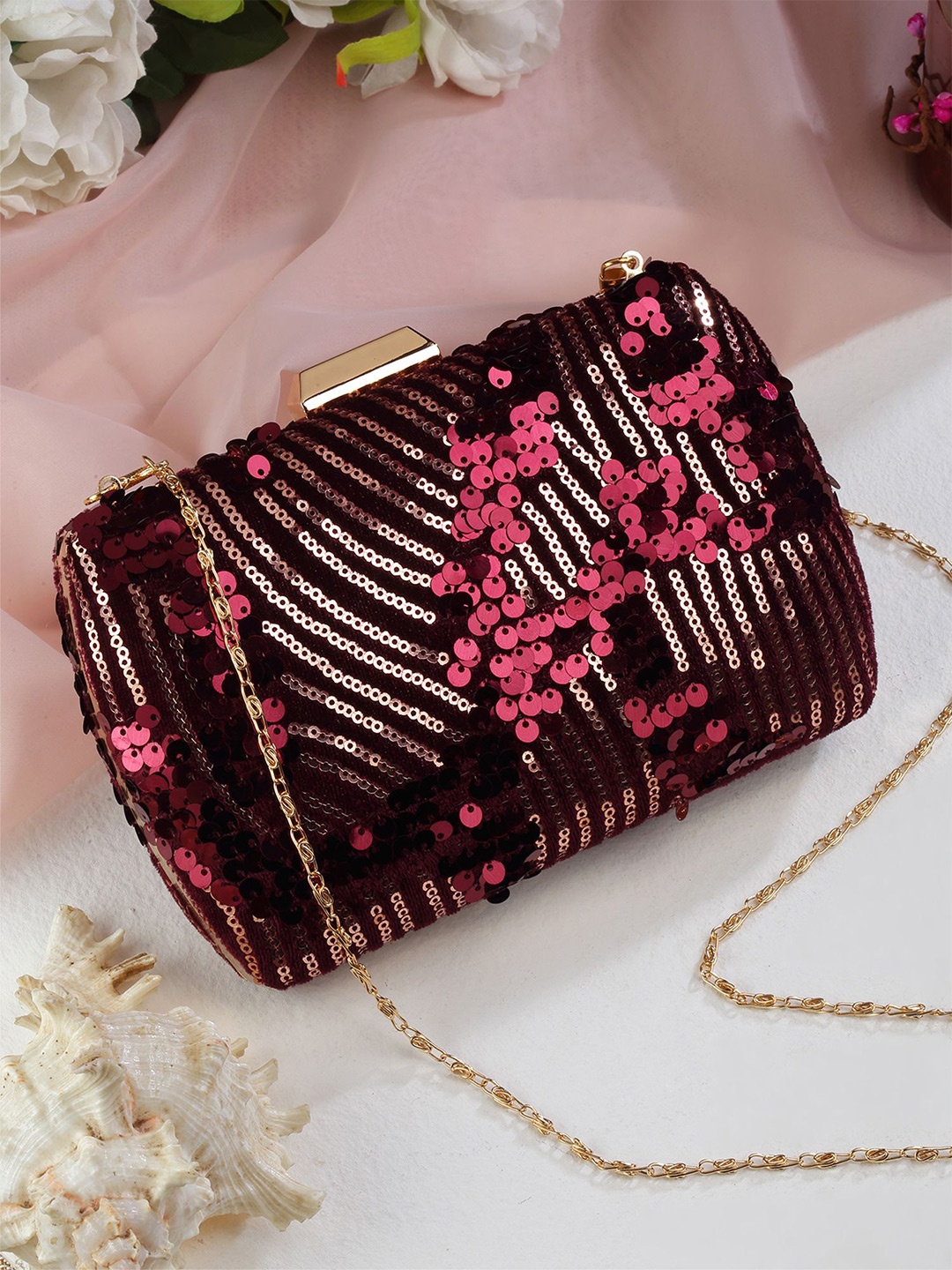 

Bohey by KARATCART Embroidered Box Clutch, Maroon