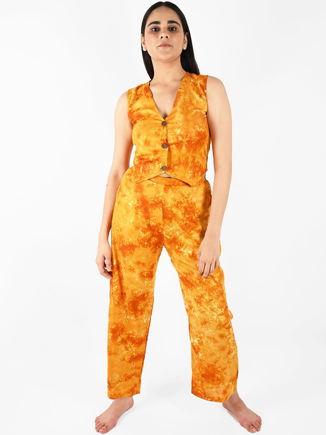 

Blissence Tie & Die V-Neck Sleeveless Swimwear cover up Set, Mustard