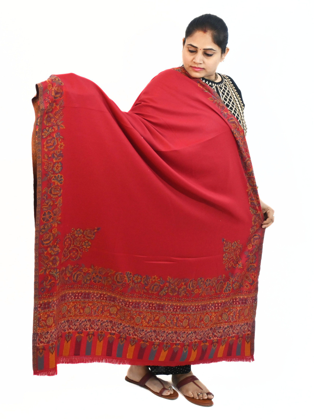 

Vrinde Women Ethnic Motifs Woven Design Pashmina Shawl, Maroon