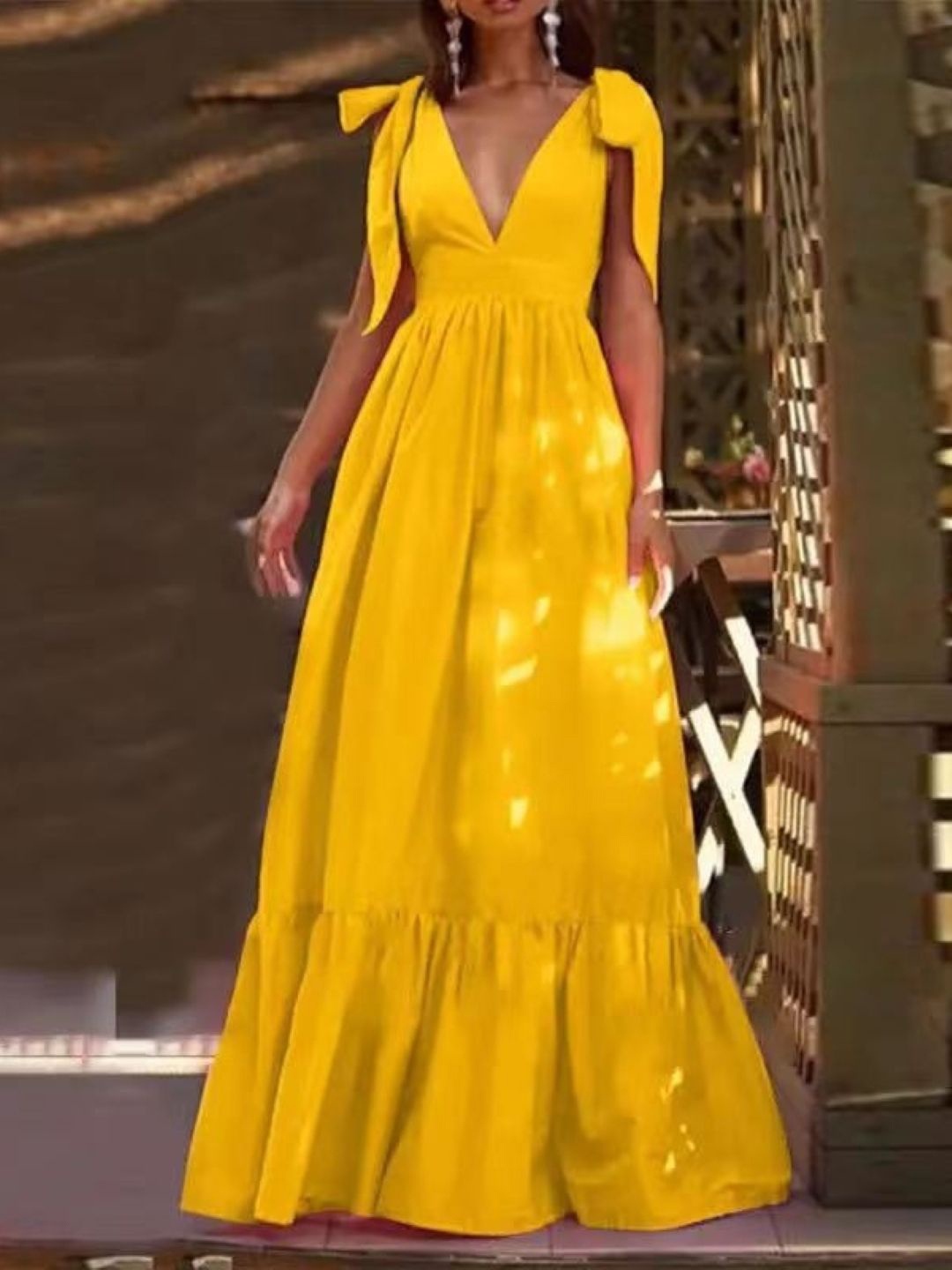 

StyleCast V-Neck Sleeveless Fit and Flare Maxi Dress, Yellow