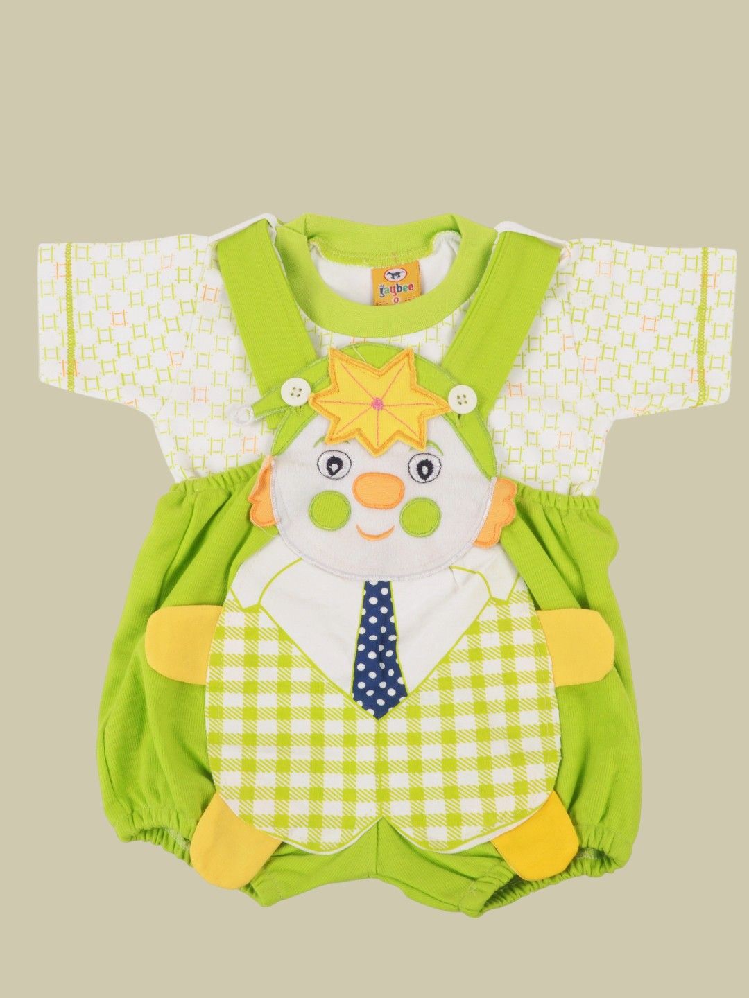 

Yellow Bee Infant Boys Clown Design & Checkered Printed Dungarees With T-Shirt, Green